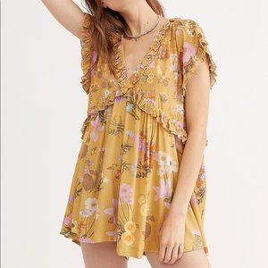 Spell & the Gypsy Collective Wild Bloom romper mustard ruffle V neck tassel ties